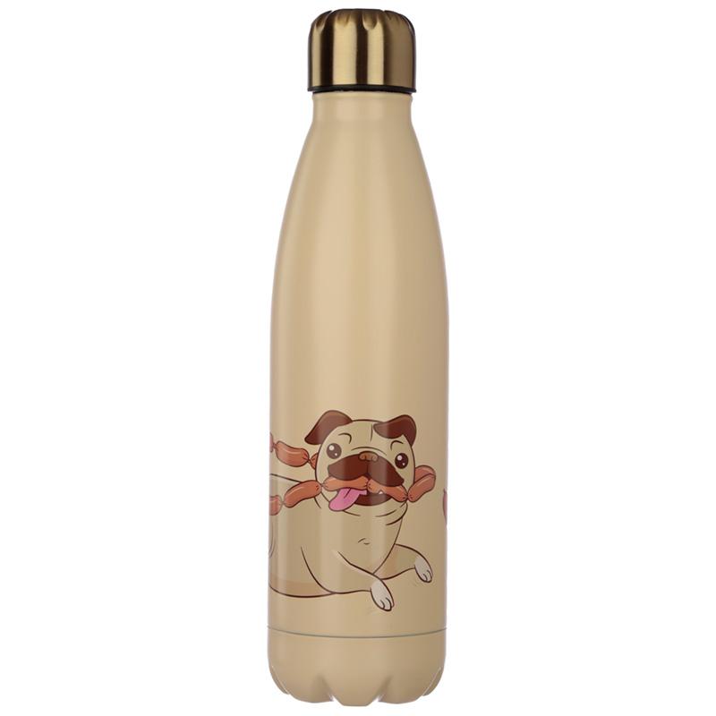 Pug Reusable Stainless Steel Hot & Cold Drinks Bottle 500ml
