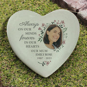 Personalised Floral Photo Upload Heart Memorial Grave Stone