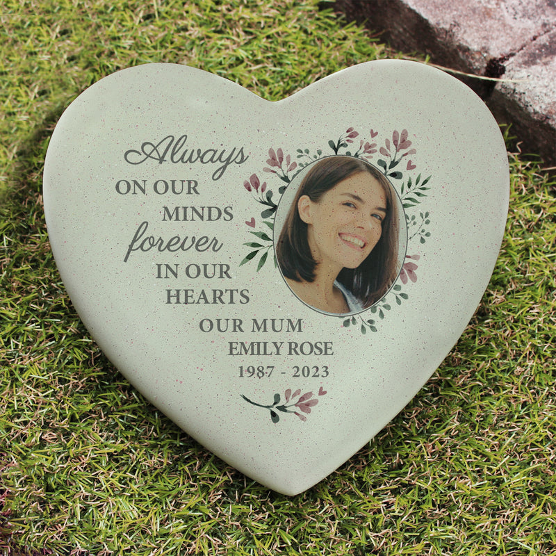 Personalised Floral Photo Upload Heart Memorial Grave Stone