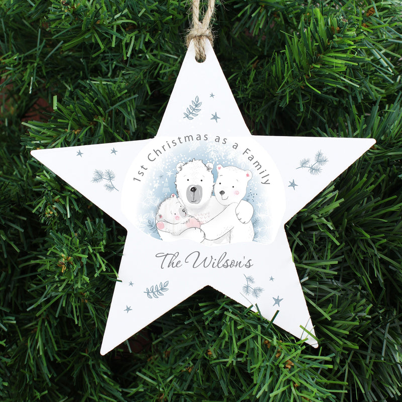 Personalised 1st Christmas as a Family Wooden Star Decoration