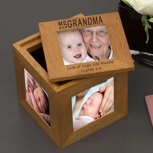 Personalised Me and Grandma Photo Frame Cube Oak - Myhappymoments.co.uk