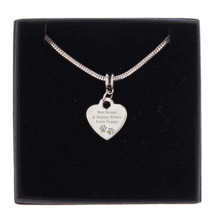 Personalised Pet Memorial Pawprint Heart Charm Necklace - Myhappymoments.co.uk