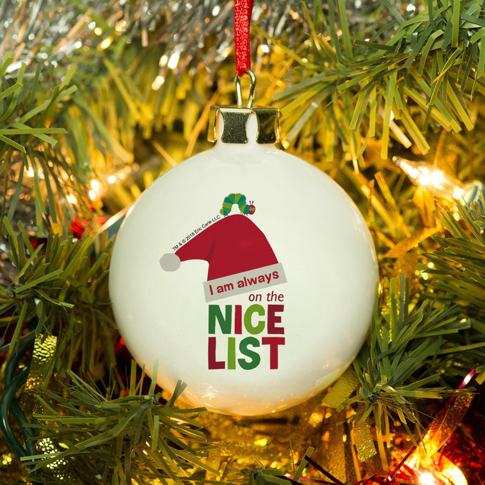 Personalised Very Hungry Caterpillar Nice List Christmas Bauble