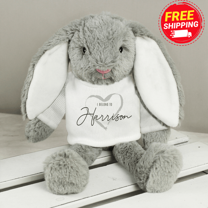 Personalised 'I Belong To' Bunny Rabbit In T-Shirt Soft Toy