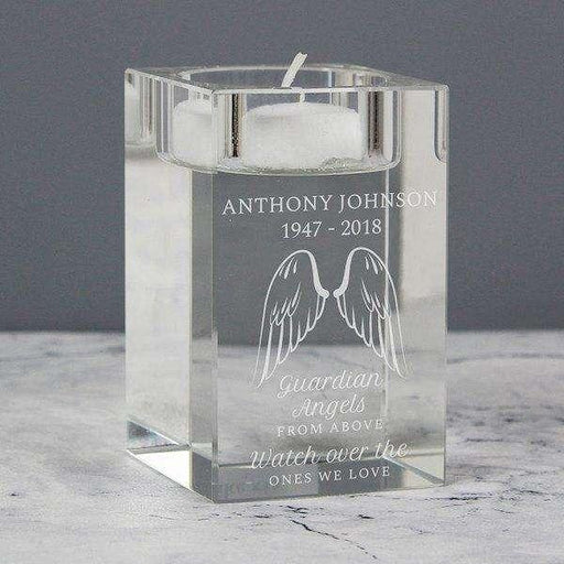 Personalised Guardian Angel Wings Glass Tea Light Holder - Myhappymoments.co.uk
