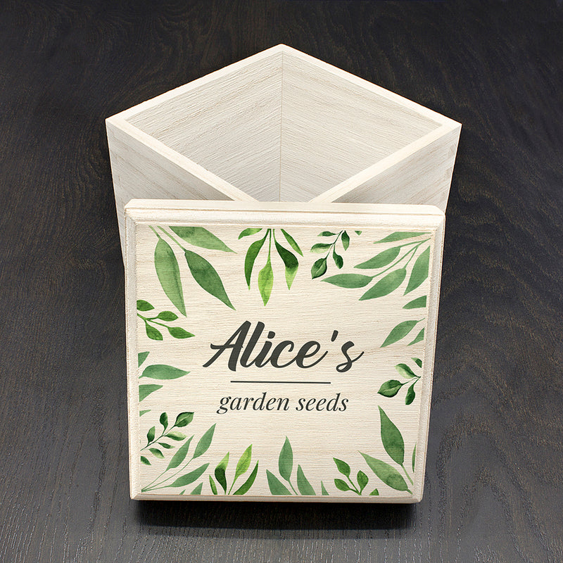 Personalised Gardener's Wooden Seed Box - Leafy Green