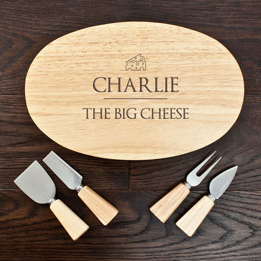 Personalised The Big Cheese Oval Wooden Cheese Board Set