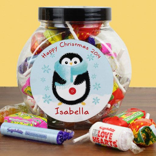 Personalised Felt Stitch Penguin Christmas Sweet Jar
