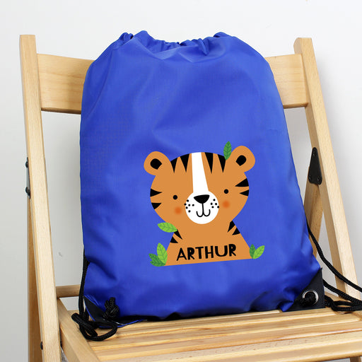 Personalised Tiger Blue Kit Drawstring Bag