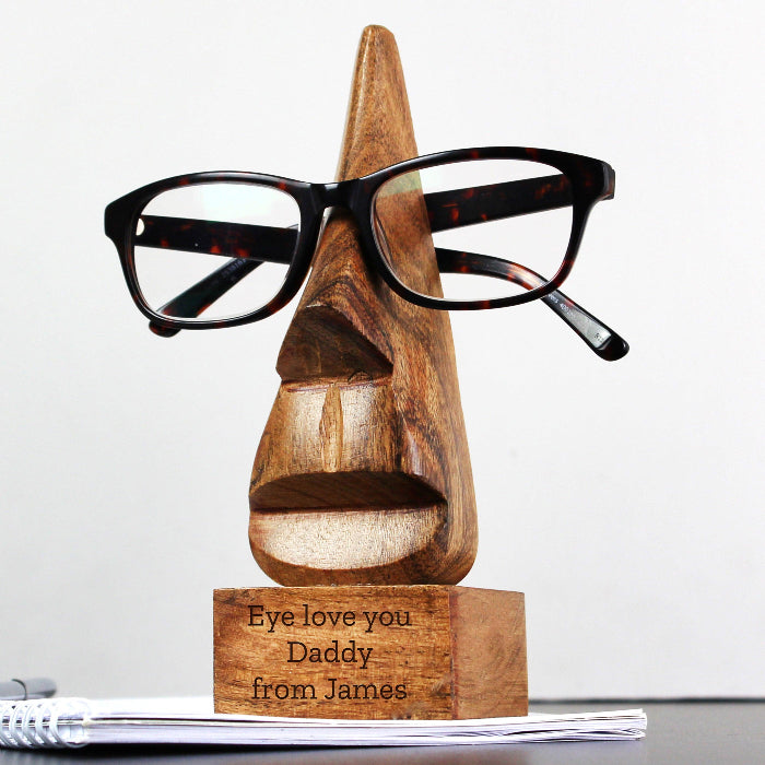 Engraved Men’s Glasses Wooden Nose Shaped Stand