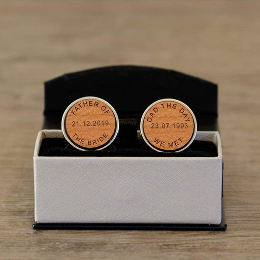 Personalised DAD THE DAY WE MET Wedding Wooden Cufflinks - Myhappymoments.co.uk