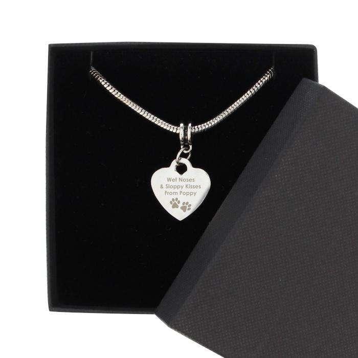 Personalised Pet Memorial Pawprint Heart Charm Necklace - Myhappymoments.co.uk