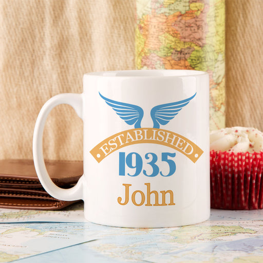 Personalised 80th Birthday Established Since Mug For Him - Myhappymoments.co.uk