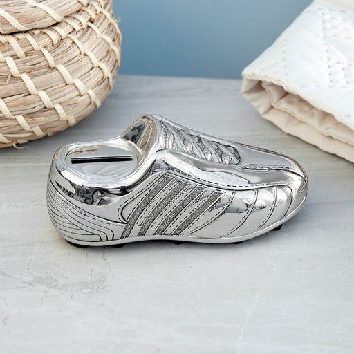 Personalised Silver Plated Football Boot Money Box - Free Delivery