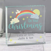 Personalised Rainbow On Your Christening Crystal Gift Plaque