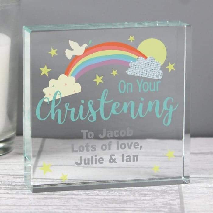 Personalised Rainbow On Your Christening Crystal Gift Plaque