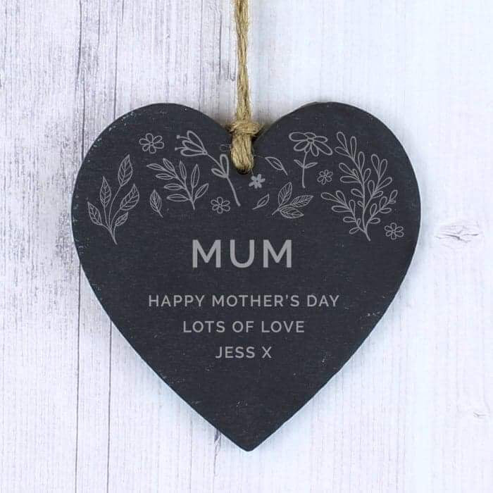 Personalised Floral Small Slate Heart Decoration - Myhappymoments.co.uk