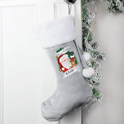 Personalised Silver Grey Velvet Christmas Stocking - Santa & Rudolph