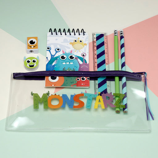 Monstarz Monster 7 Piece Clear Pencil Case Stationery Set