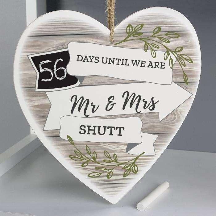 Personalised White Arrow Banner Chalk Wedding Countdown Heart Decoration - Myhappymoments.co.uk