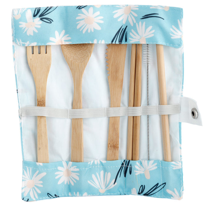 Daisy Lane 100% Natural Bamboo Cutlery 6 Piece Set in Canvas Holder