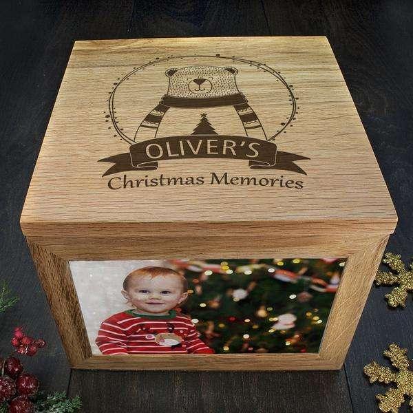 Personalised Engraved Polar Bear Christmas Memory Photo Keepsake Box - Myhappymoments.co.uk