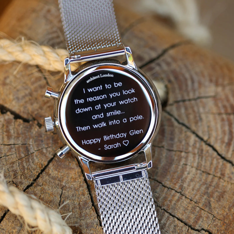 Personalised Men's Architect Motivator Watch In Blue With Silver Mesh Strap