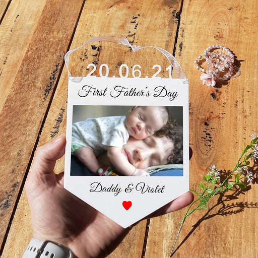 Personalised First Fathers Day Photo Acrylic Pennant Sign