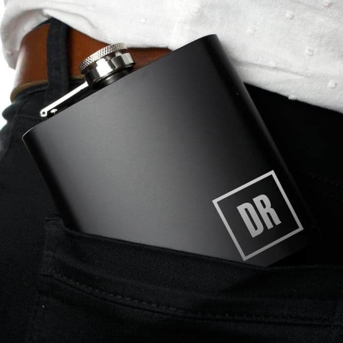Personalised Initials Monogrammed Black Hip Flask - Myhappymoments.co.uk