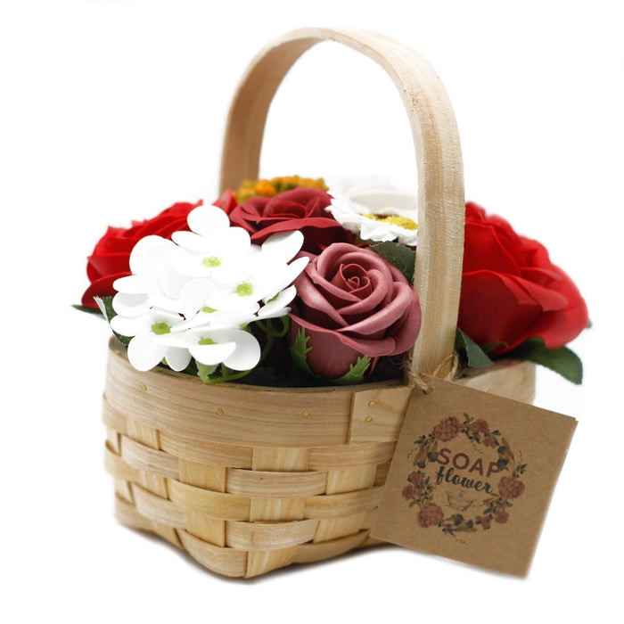 Red Soap Flower Bouquet in Wicker Basket