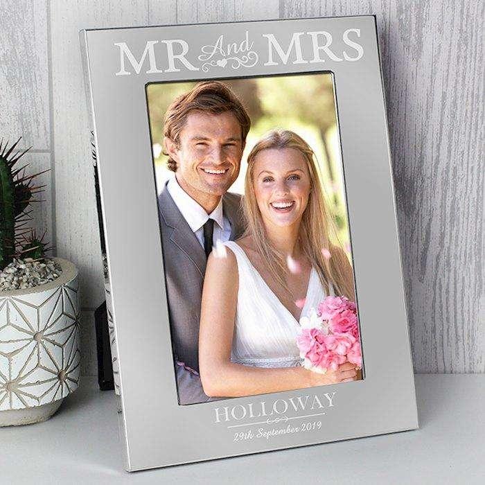 Personalised Mr & Mrs Wedding Silver Photo Frame 4x6