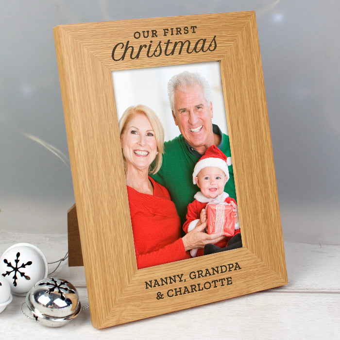 Personalised Our First Christmas Oak Finish Photo Frame - 6x4