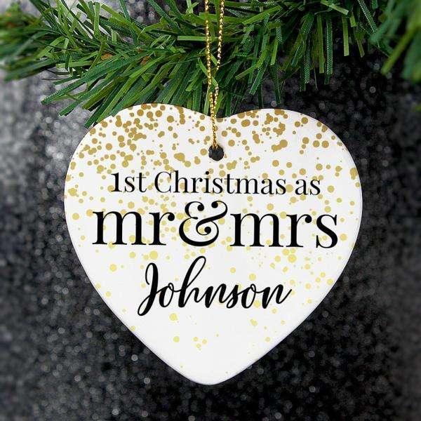 Personalised 1st Christmas As Mr & Mrs Ceramic Heart Decoration - Myhappymoments.co.uk