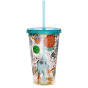 Space Cadet Plastic 500ml Double Walled Reusable Cup with Straw and Lid