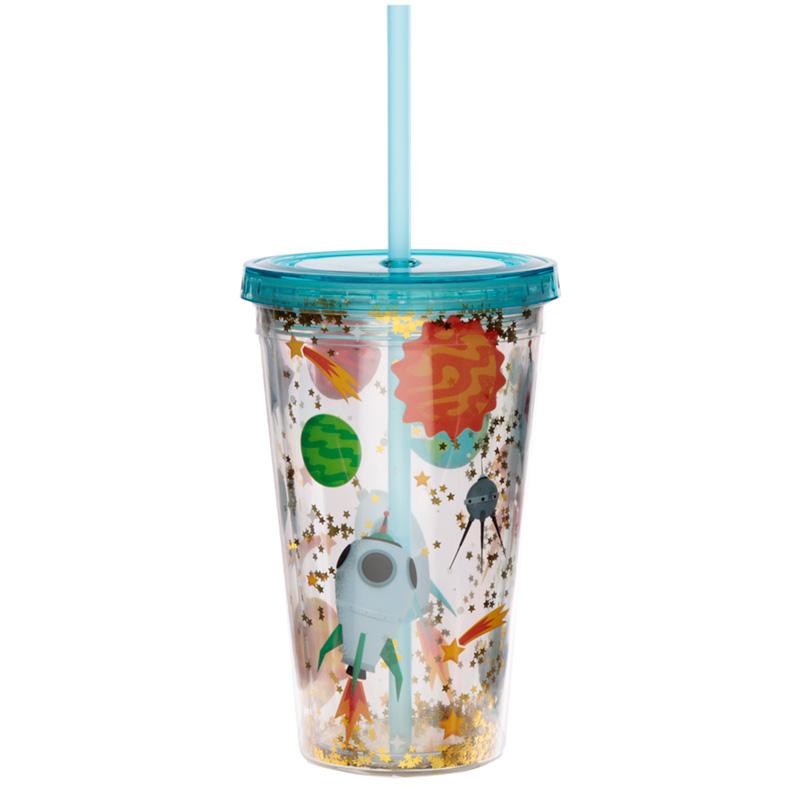 Space Cadet Plastic 500ml Double Walled Reusable Cup with Straw and Lid