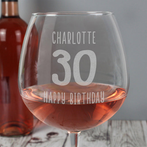 Personalised Birthday Age Bottle of Wine Glass