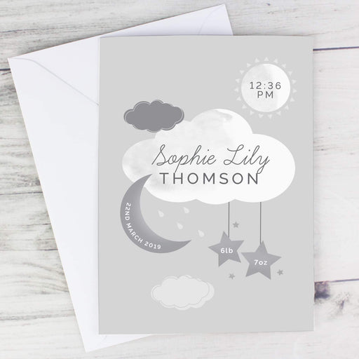 Personalised New Baby Moon & Stars Card - Myhappymoments.co.uk