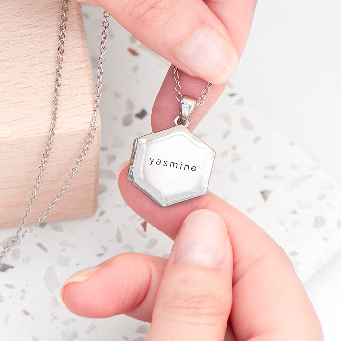 Personalised Hexagonal Photo Locket Necklace - Silver Plated