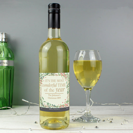 Personalised 'Wonderful Time of The Year' Christmas White Wine Bottle