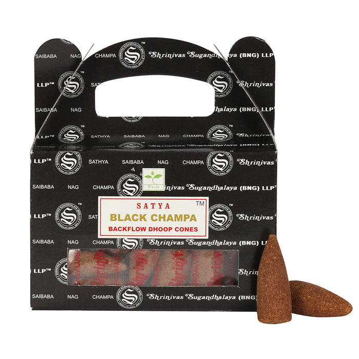 Set of 6 Packets of Black Champa Backflow Dhoop Cones by Satya