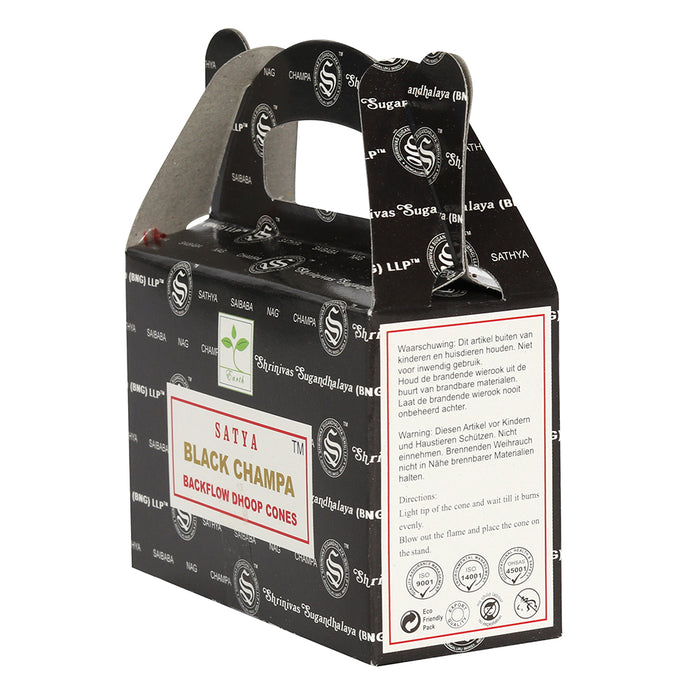 Set of 6 Packets of Black Champa Backflow Dhoop Cones by Satya