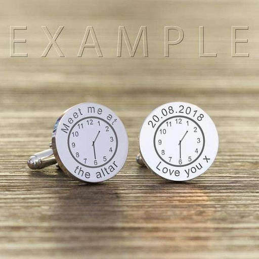Personalised Any Message & Date Round Clock Cufflinks - Myhappymoments.co.uk