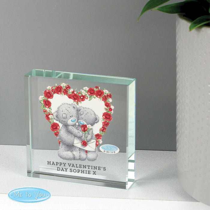 Personalised Me to You Valentine Crystal Glass Block