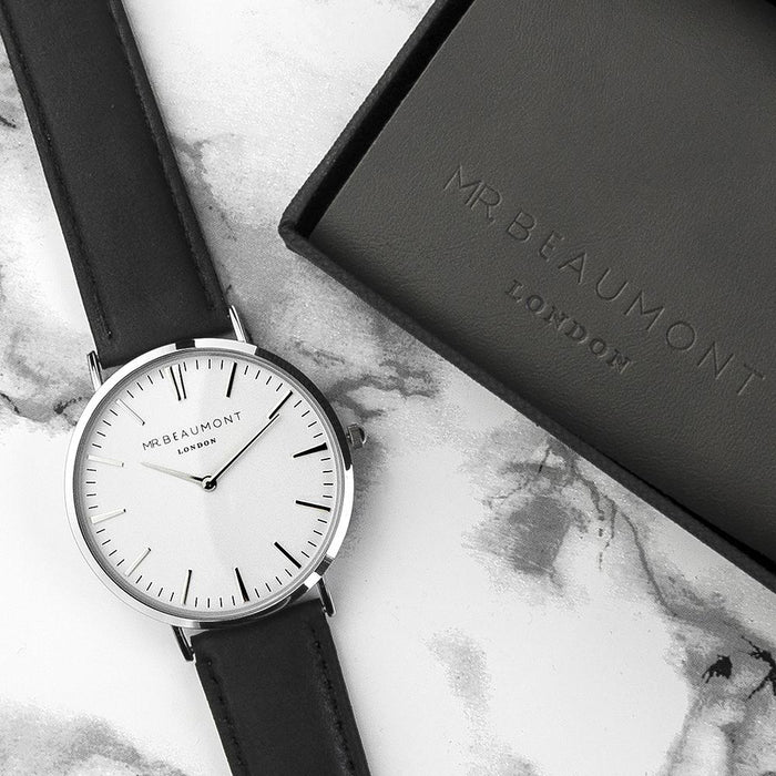 Personalised Men's Modern-Vintage Mr Beaumont Leather Watch In Black