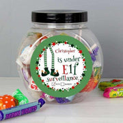 Personalised Under Elf Surveillance Christmas Sweet Jar - Myhappymoments.co.uk