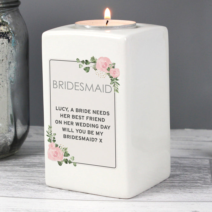 Personalised Floral Sentimental Ceramic Tea Light Candle Holder