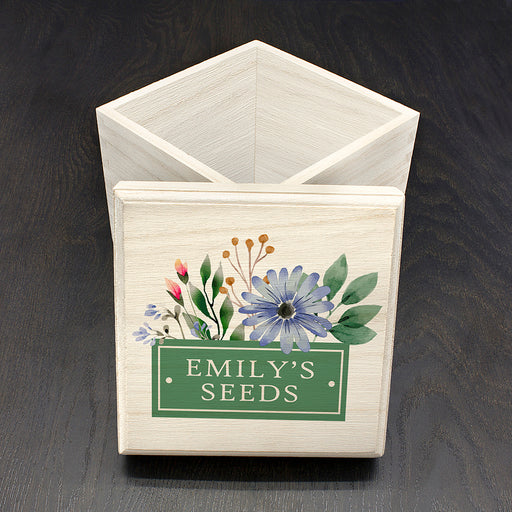 Personalised Gardener's Wooden Seeds Box - Bright Florals