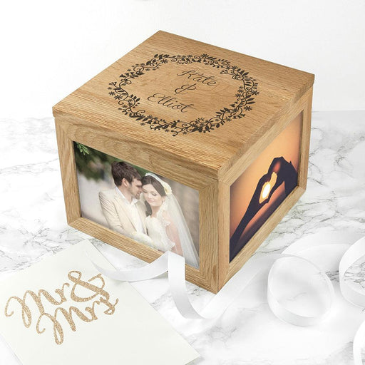 Personalised Couple Floral Frame Large Keepsake Box Photo Cube - Myhappymoments.co.uk