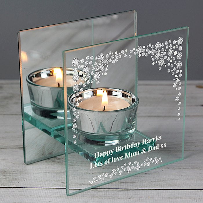 Personalised Diamante Mirrored Glass Tea Light Holder