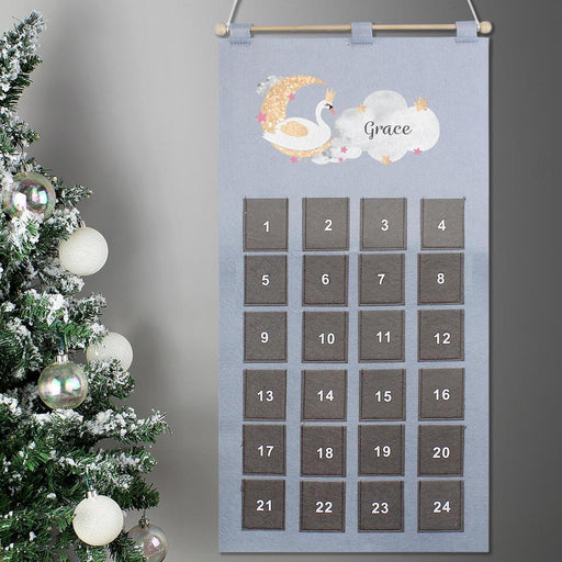 Personalised Pocket Swan Lake Felt Advent Calendar In Silver Grey